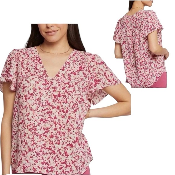 NYDJ Ditsy Floral Petal Short Sleeve Fairy Dust Floral Print Blouse Size S NEW - Picture 1 of 15